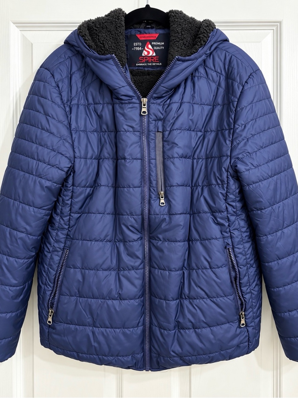 Aspire Men's Navy Quilted Hooded Puffer Jacket